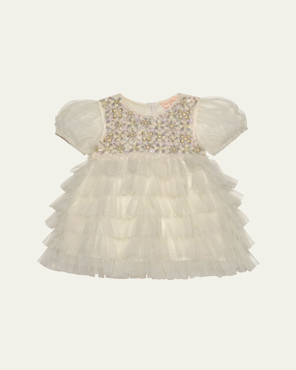 Girl's Bebe Meadow Embellished Tulle Dress, Size Newborn-24